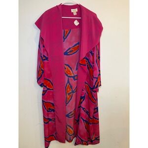 Vintage Victorias Secret Gold Label Hooded Robe Pink Abstract Duster M/L NWT